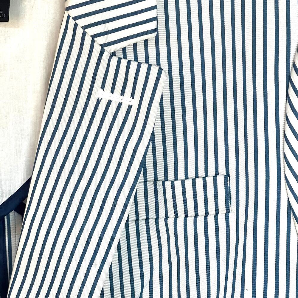 J.Crew Women's Size 16 Alfie On-Button Blazer Beige Teal Blue Striped Chino - Picture 5 of 12